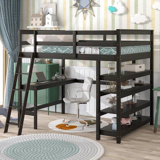 Loft Bed Full with desk,ladder,shelves , Espresso image