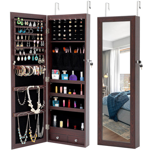 Fashion Simple JewelryStorage Mirror Cabinet With LED Lights Can Be Hung On The Door Or Wall image