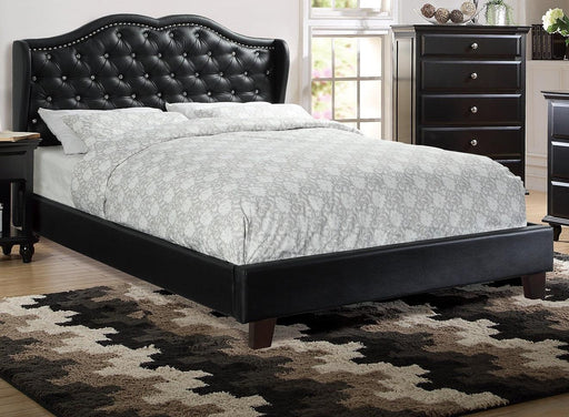 Queen Size Bed 1pc Bed Set Black Faux Leather Upholstered Wingback Design Bed Frame Headboard Bedroom Furniture Tufted Upholstered image