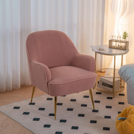 Modern Soft Teddy fabric Pink Ergonomics Accent Chair Living Room Chair Bedroom Chair Home Chair With Gold Legs And Adjustable Legs For Indoor Home image