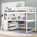 Full Size Loft Bed with Desk and Shelves,Two Built-in Drawers,White image