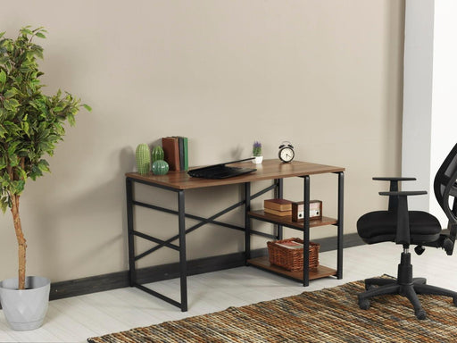 Furnish Home Store Sage Black Metal Frame 47" Wooden Top 2 Shelves Writing and Computer Desk for Home Office, Walnut image
