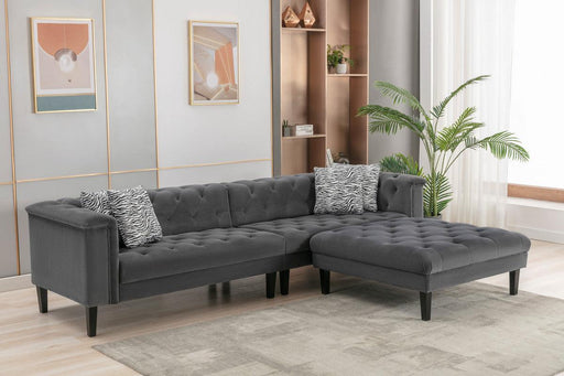 Mary Dark Gray Velvet Tufted Sofa Ottoman Living Room Set With 4 Accent Pillows image