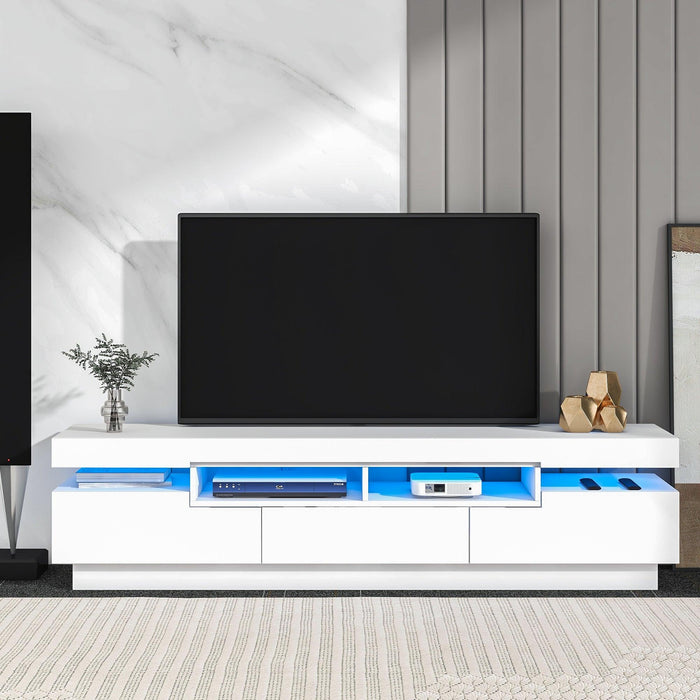 TV Stand with 4 Open Shelves,Modern High Gloss Entertainment Center for 75 Inch TV, Universal TVStorage Cabinet with 16-color RGB LED Color Changing Lights, White image