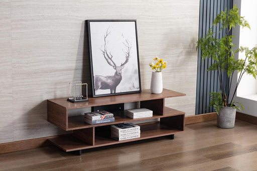 Iris Brown Walnut Finish TV Stand with 2 Levels of Shelves and Black Legs image