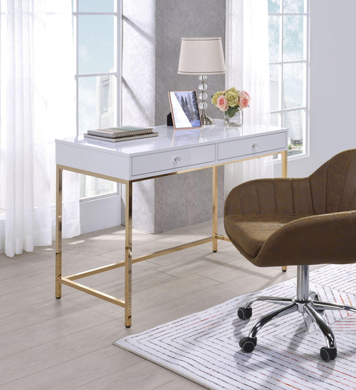 ACME Ottey Vanity Desk  in White High Gloss & Gold Finish AC00899 image