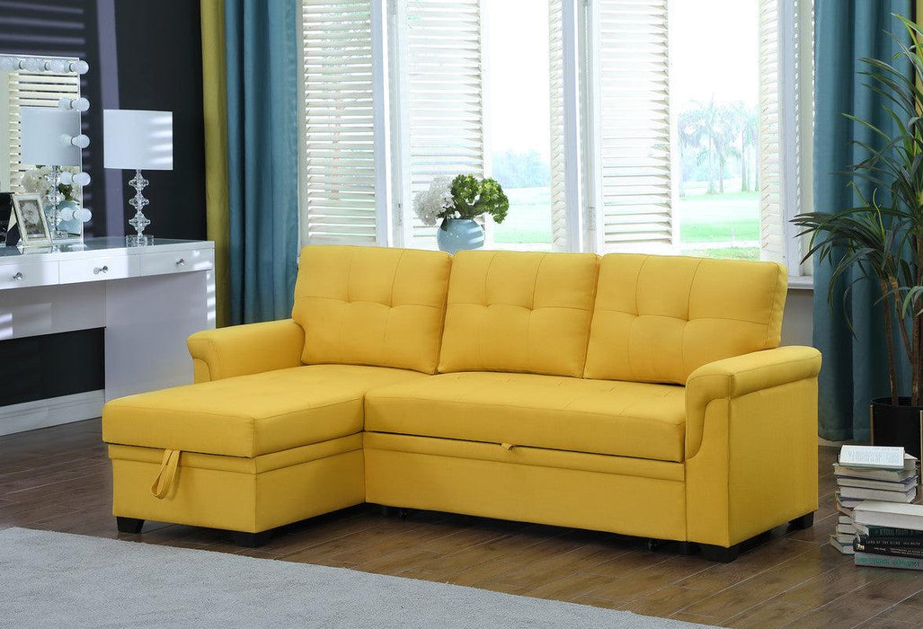 Lucca Yellow Linen Reversible Sleeper Sectional Sofa withStorage Chaise image