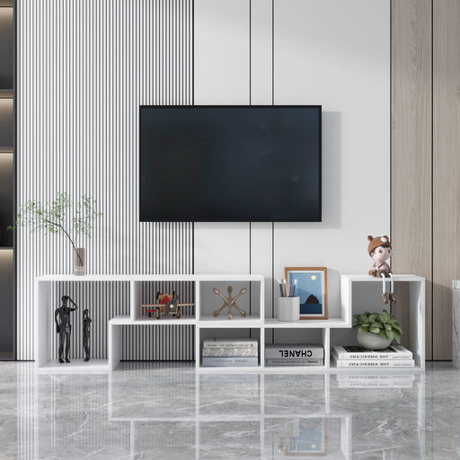 Double L-Shaped TV Stand，Display Shelf ，Bookcase for Home Furniture,White image
