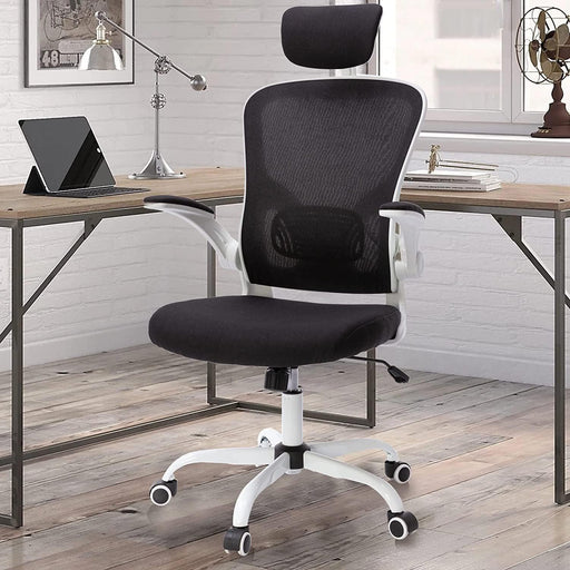 Office Chair Mesh High Back Computer Chair Height Adjustable Swivel Desk Chairs with Wheels,Adjustable Armrest Backrest Headrest,Black image