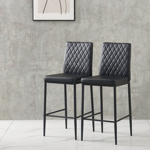 BlackModern simple bar chair, fireproof leather spraying metal pipe, diamond grid pattern, restaurant, family, 2-piece set image