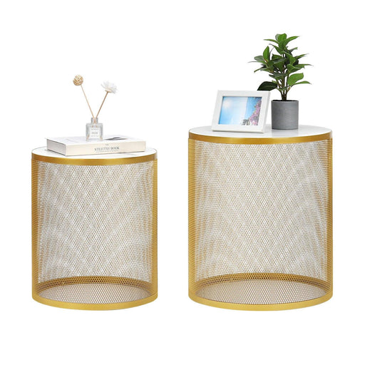 Metal Round End / Side Tables Nesting Nightstands Set of 2 Waterproof Coffee Tea Table For Indoor Home Living Room Bed Room image