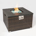 Outdoor Gas Fire Pit  Square Dark Brown Wicker Fire Pit Table Propane Fire Table with Glass Rocks image