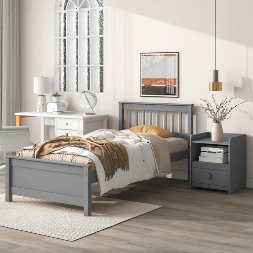 Twin Bed with Headboard and Footboard for Kids, Teens, Adults,with a Nightstand,Grey image