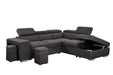 105" Sectional Sofa with Adjustable Headrest ,Sleeper Sectional Pull Out Couch Bed withStorage Ottoman and 2 Stools,Charcoal Grey image