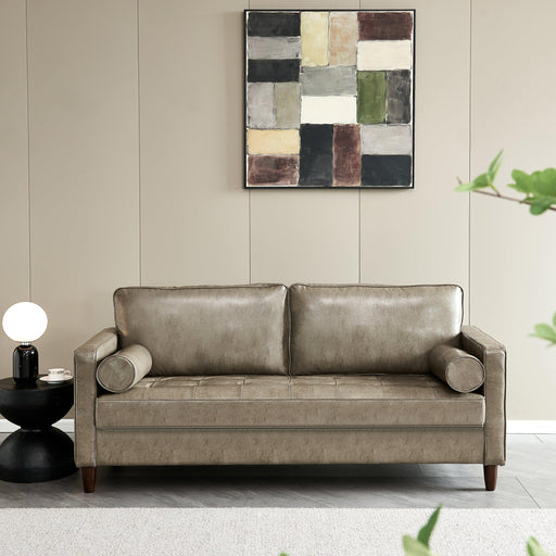 Modern Mid-Century Vegan Leather Sofa （Khaki） image