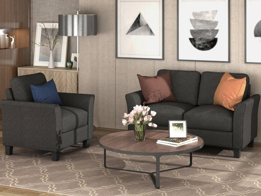 Living Room Furniture Armrest Single chair and Loveseat Sofa (Black) image