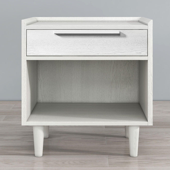 Modern Style Manufactured Wood One-Drawer Nightstand Side Table with Solid Wood Legs, White image