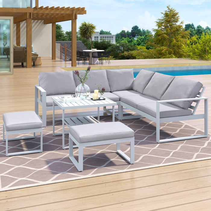 Industrial Style Outdoor Sofa Combination Set With 2 Love Sofa,1 Single Sofa,1 Table,2 Bench image