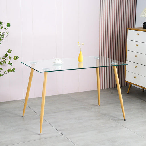 Mid Century Tempered Glass Kitchen Table with wood-transfer Metal Legs image