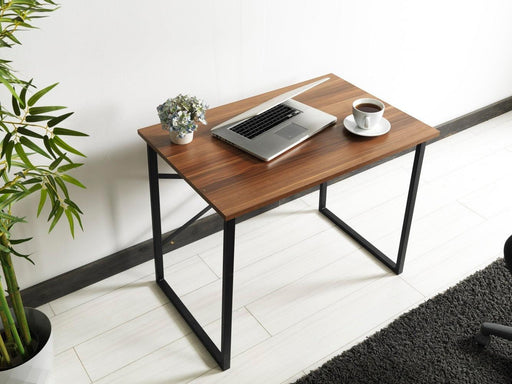 Furnish Home Store Lator Black Metal Frame 35" Wooden Top Small Writing and Computer  Desk for Teens Bedroom, Walnut image