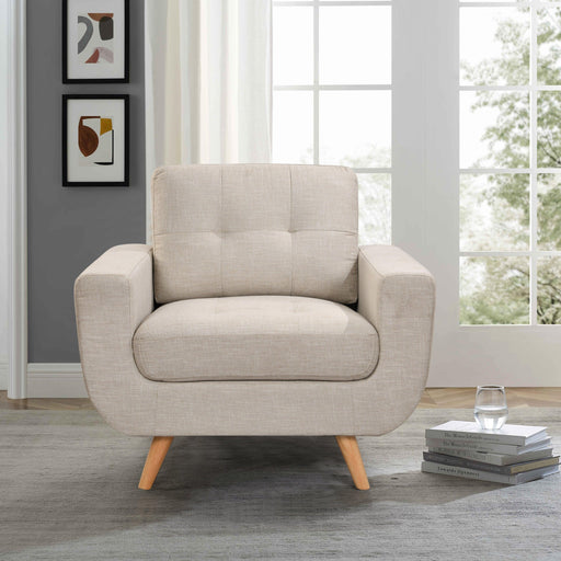 41”Linen Fabric Accent Chair, Mid CenturyModern Armchair for Living Room, Bedroom Button Tufted Upholstered Comfy Reading Accent Sofa Chairs, Beige image