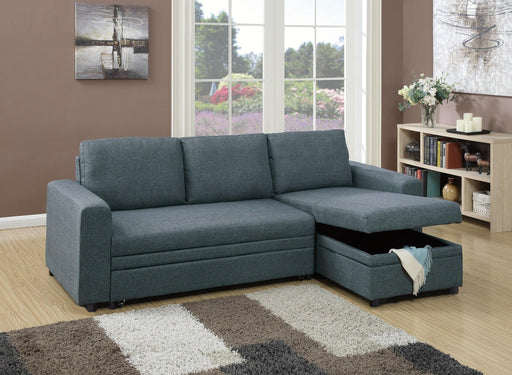 Living Room Furniture Convertible Sectional Blue Grey Color Polyfiber Reversible ChaiseStorage Sofa Pull Out bed Couch image
