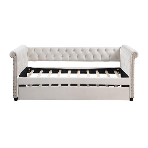 Daybed with Trundle Upholstered Tufted Sofa Bed, with Beautiful Round Armset Design, TWIN SIZE, Beige image