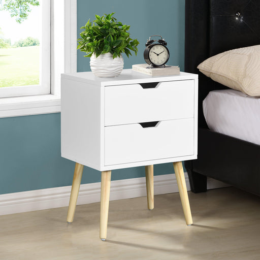 Side Table with 2 Drawer and Rubber Wood Legs, Mid-CenturyModernStorage Cabinet for Bedroom Living Room Furniture, White image