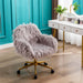 Modern Faux fur home office chair, fluffy chair for girls, makeup vanity Chair with Gold Plating Base image