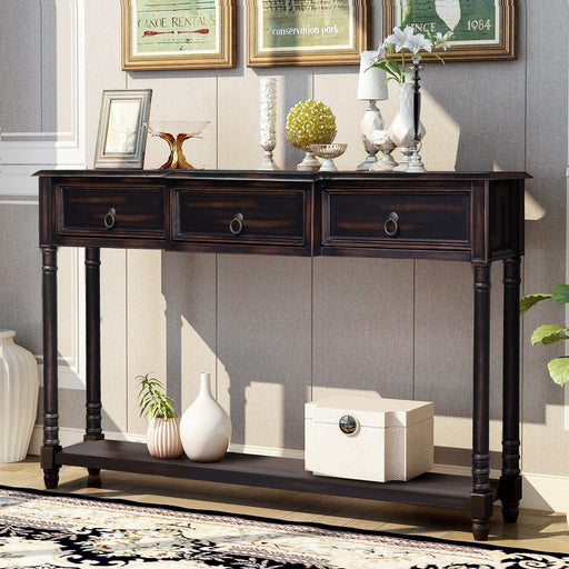 Console Table Sofa Table with Drawers for Entryway with Projecting Drawers and Long Shelf (Espresso) image