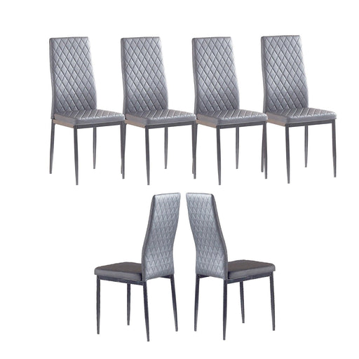 Light GrayModern minimalist dining chair fireproof leather sprayed metal pipe diamond grid pattern restaurant home conference chair set of 6 image