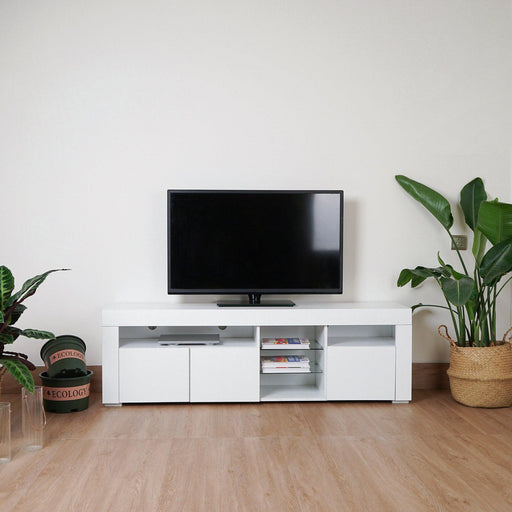 Morden TV Stand with LED Lights, High Glossy Front TV Cabinet,TV Bench up to 63 Inches for  Living Room, Bedroom image