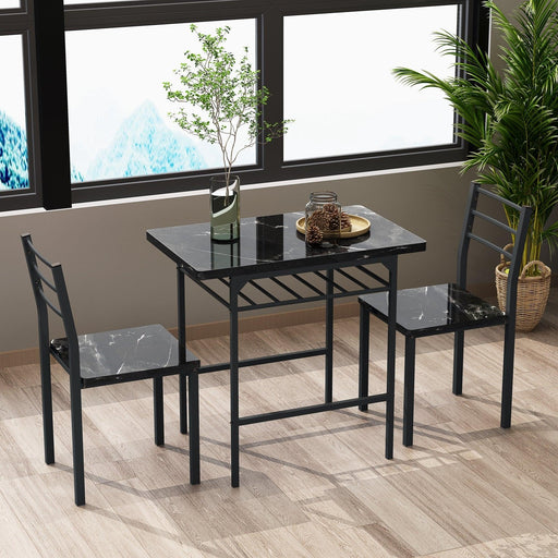 Modern 3-Piece  Dining Table Set with  2 Chairs for Dining Room，Black Frame+Printed Black Marble Finish image