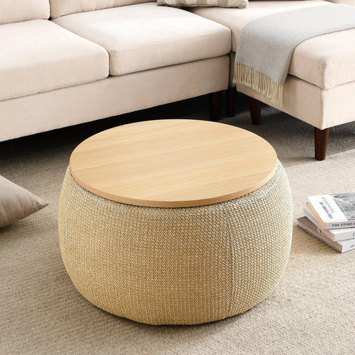 RoundStorage Ottoman, 2 in 1 Function, Work as End table and Ottoman, Natural (25.5"x25.5"x14.5") image