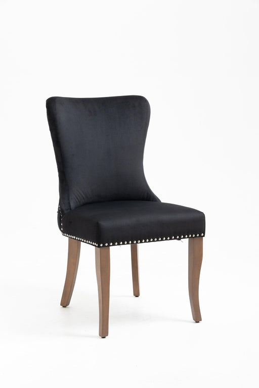 Set of 2 Velvet Upholstered Dining chair with Designed Back and Nailhead trim and Solid Wood Legs BLACK image