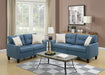Living Room Furniture 2pc Sofa Set Sofa And Loveseat Blue Glossy Polyfiber Plywood Solid pine image
