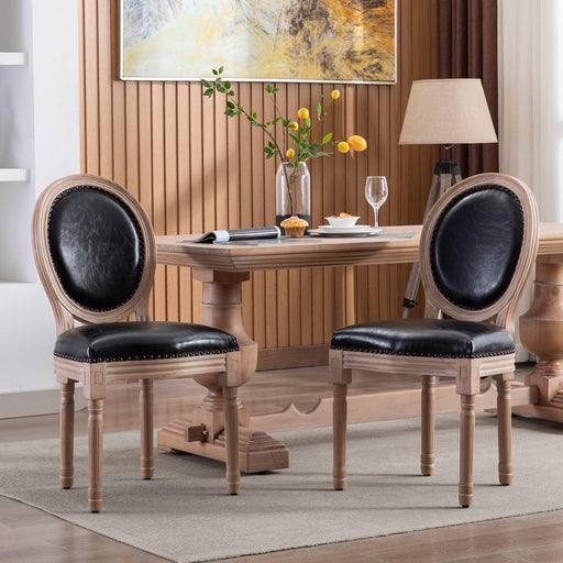 Upholstered  French Dining  Chair with rubber legs PU leather,Set of 2,Black image