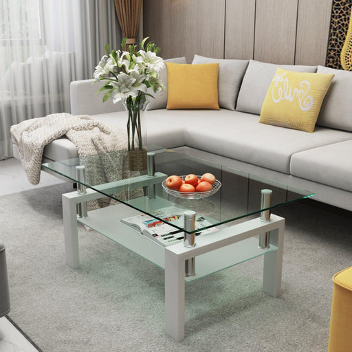 White Coffee Table, Clear Coffee Table，Modern Side Center Tables for Living Room， Living Room Furniture image