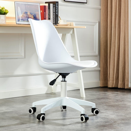 Modern Home Office Desk Chairs, Adjustable 360 °Swivel  Chair Engineering  Plastic Armless Swivel Computer  Chair With Wheels for Living Room, Bed Room Office Hotel Dining Room and White. image