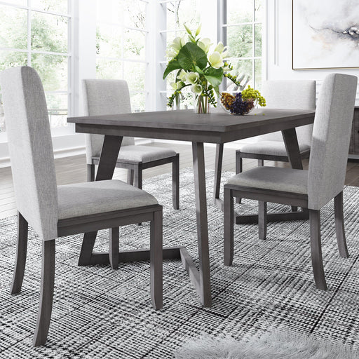 5-Piece Dining Set, Wood Rectangular Table with 4 Linen Fabric Chairs, Gray image