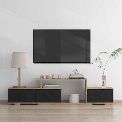 Mordern TV Stand with quick assemble,wood grain and black easy open fabrics drawers for TV Cabinet,can be assembled in Lounge Room, Living Room or Bedroom,High quality furniture image