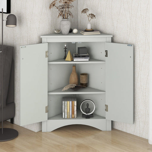 Grey Triangle BathroomStorage Cabinet with Adjustable Shelves, Freestanding Floor Cabinet for Home Kitchen image