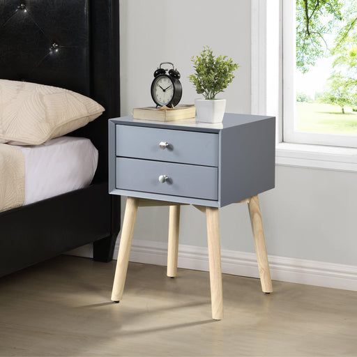Side Table,Bedside Table with 2 Drawers and Rubber Wood Legs, Mid-CenturyModernStorage Cabinet for Bedroom Living Room, Gray image