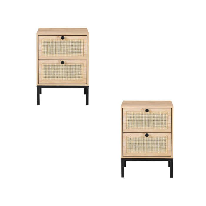 Set of 2 rectangle Rattan Bedside Table Nightstand  with Drawer 2 image