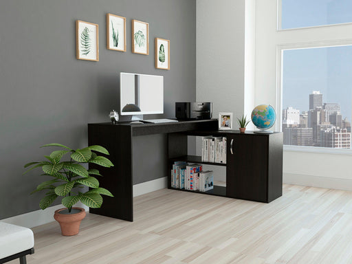 Lyncliff 1-Drawer 2-Shelf L-Shaped Office Desk Black Wengue image