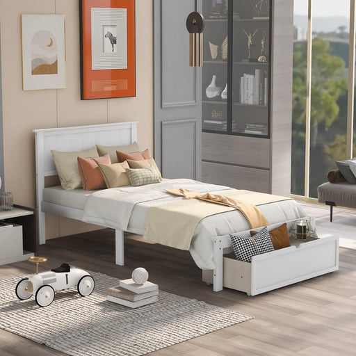 Twin Size Platform Bed with Under-bed Drawer, White image