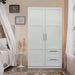 High wardrobe and kitchen cabinet with 2 doors, 2 drawers and 5Storage spaces,white image