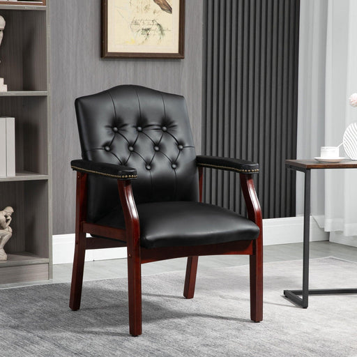 Leather Reception Guest Chairs  W/Padded Seat and Arms Ergonomic Mid-Back Office Executive Side Chair for Meeting Waiting Room Conference Office Guest Chairs,Black image