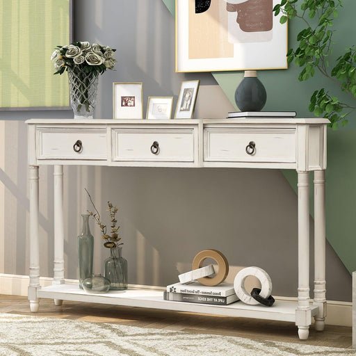 Console Table Sofa Table with Drawers for Entryway with Projecting Drawers and Long Shelf (Antique White) image