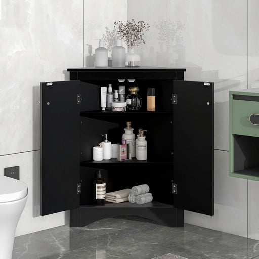 Black Triangle BathroomStorage Cabinet with Adjustable Shelves, Freestanding Floor Cabinet for Home Kitchen image